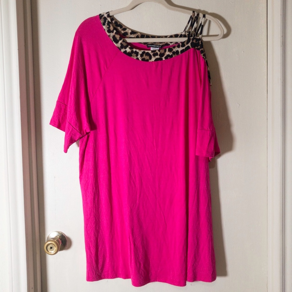 NWOT Heimish Hot Pink Cold Shoulder Top